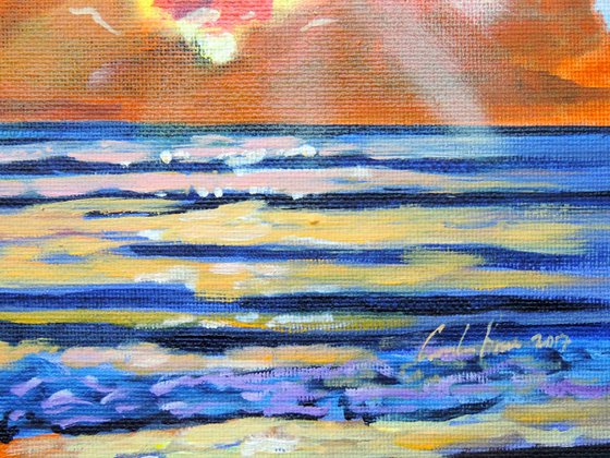 Couple at the beach sunset oil painting
