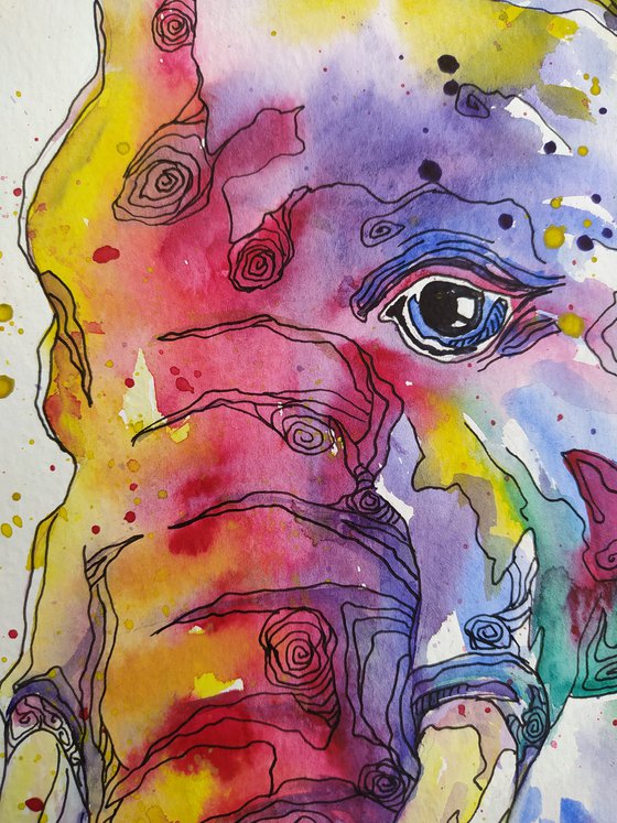 Graphic elephant - african elephant, elephant, Africa, animals watercolor, impressionism, gift for child.