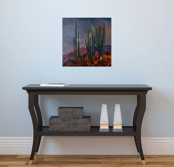 The Moon and Cactuses. Desert Night