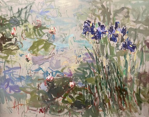Water lily pond. Irises. by Lilia Orlova-Holmes