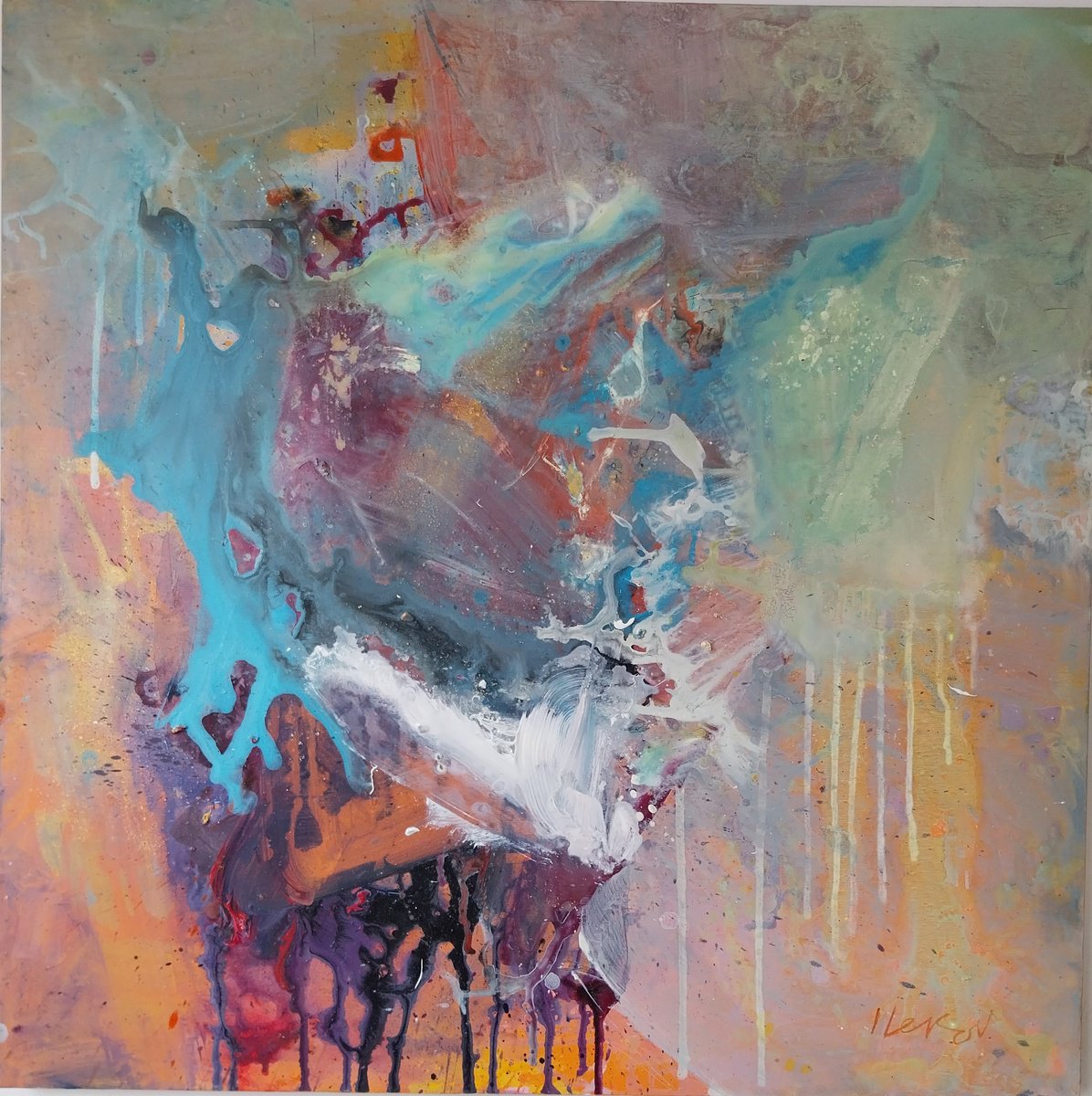 Abstract Acrylic Painting By Ivo Lekov, 39 X 39, Vibration 3, Original Artwork