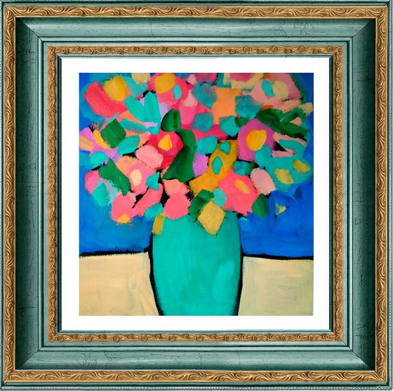 Spring Flowers in a Blue Vase