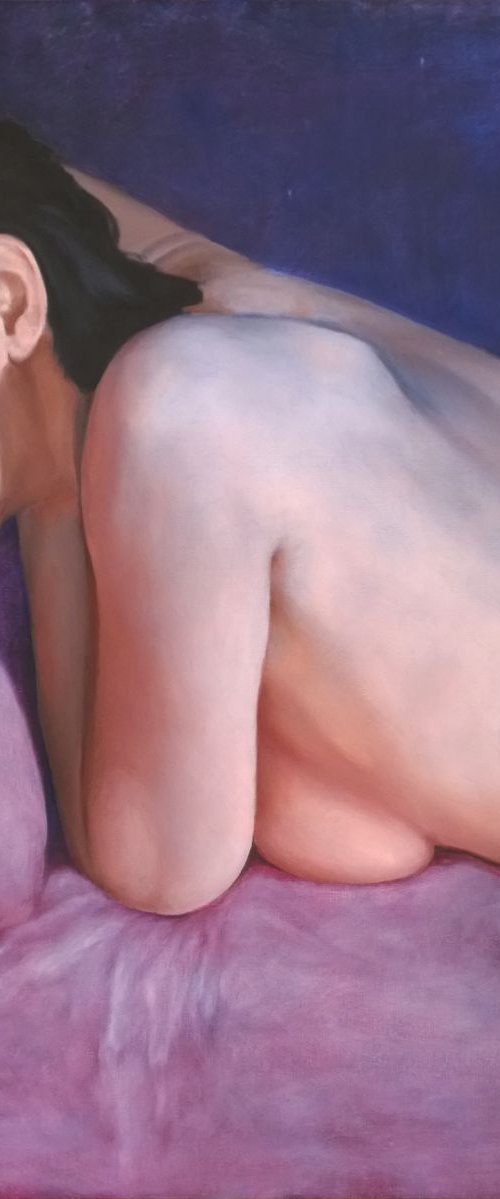 The bliss, unique tender nude woman portrait reclining nude by Leonid Plekhanov
