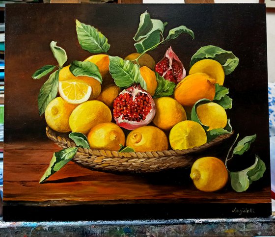 Lemons and pomegranates - still life - original painting