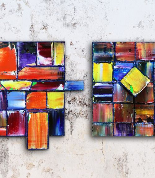 "Reaching Out For You" - FREE USA SHIPPING - Original Diptych PMS Mixed Media Sculptural Paintings On Wood - 23 x 11 inches by Preston M. Smith (PMS)