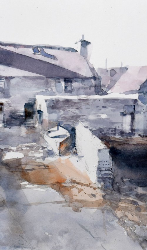 Low sun in Lodberry ,Lerwick by Goran Žigolić Watercolors