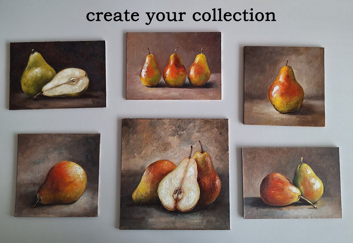 Photorealistic Still Life Oil Painting By Natalia Langenberg, 8 X 8", Pears Still Life In Light, Original Artwork