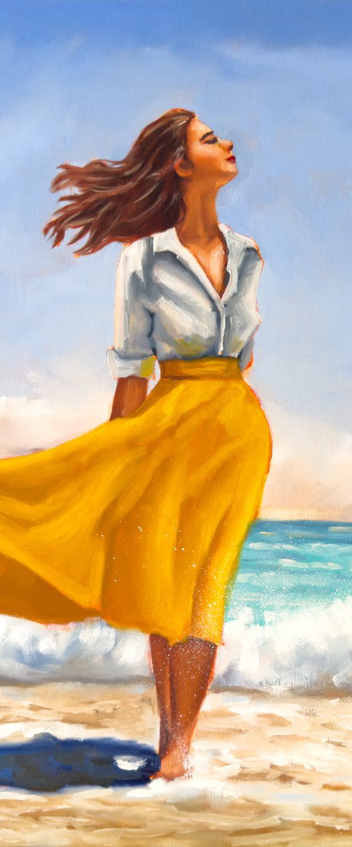 Beach Woman in Yellow Skirt by Daria Gerasimova