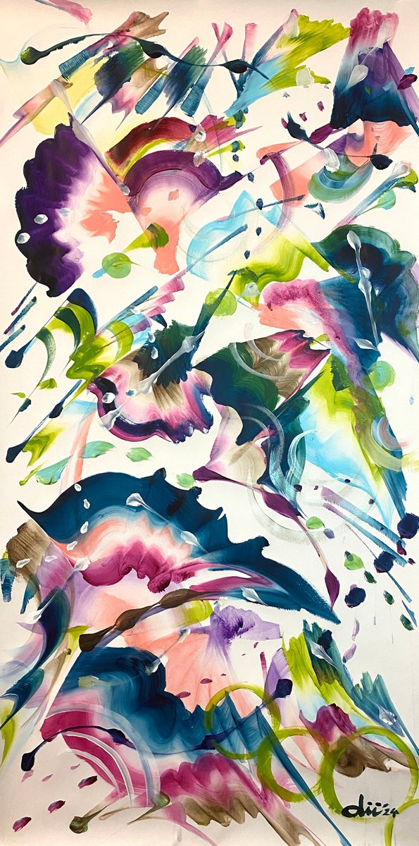 Organic Abstract Acrylic Painting By Daichi Matsusaki, 20 X 39, Color Dance 8-5-24, Original Artwork