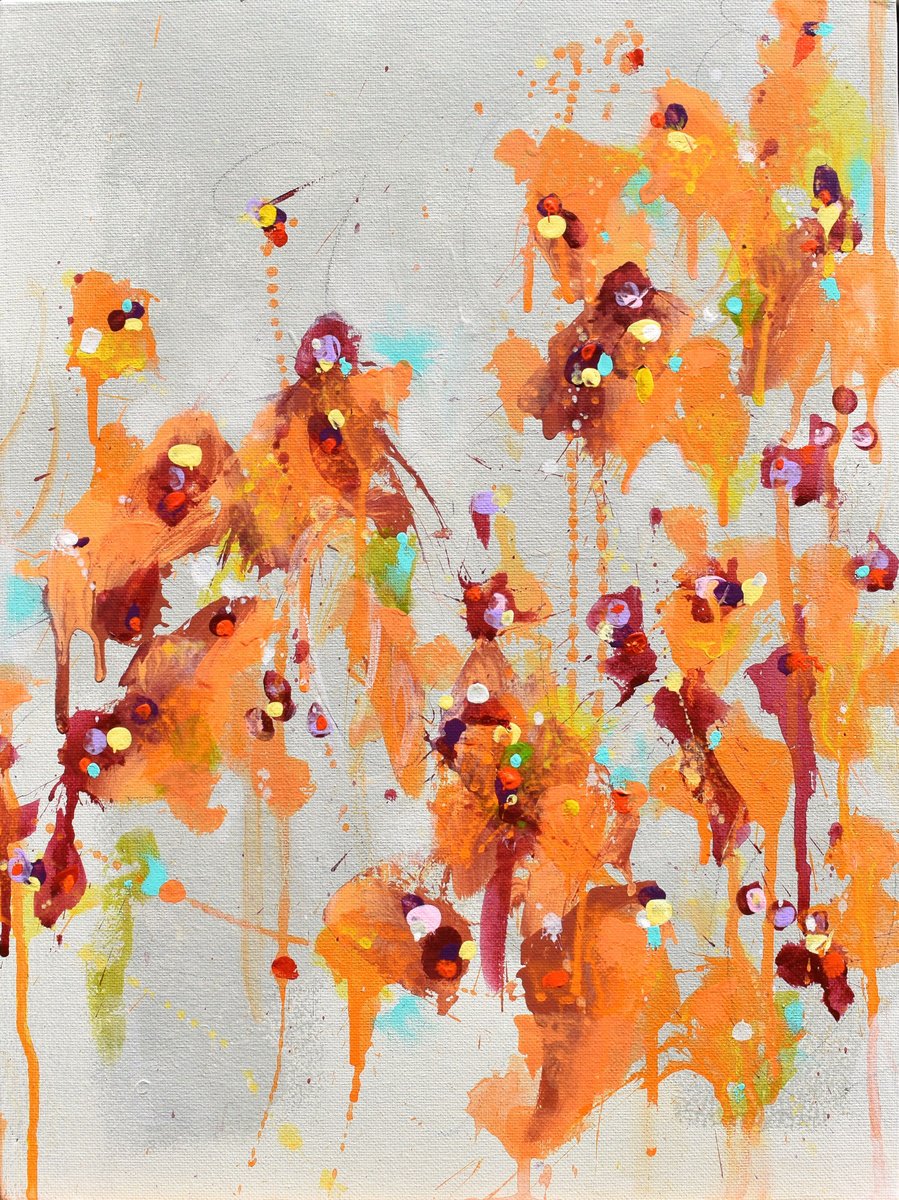 Abstract Landscape Acrylic Painting By Cynthia Ligeros, 12 X 16, August Lilies, Original Artwork