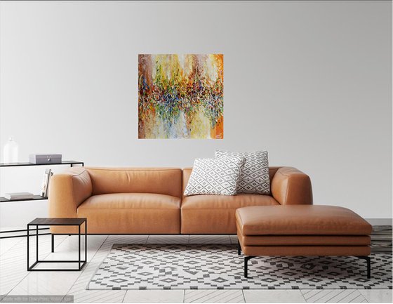 Fall Music - Abstract Painting on Canvas, Yellow, Orange, Blue Textured Artwork