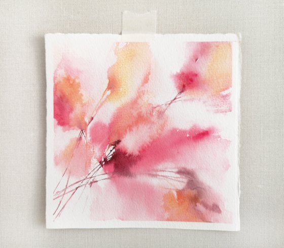 Pink flower painting, small square art