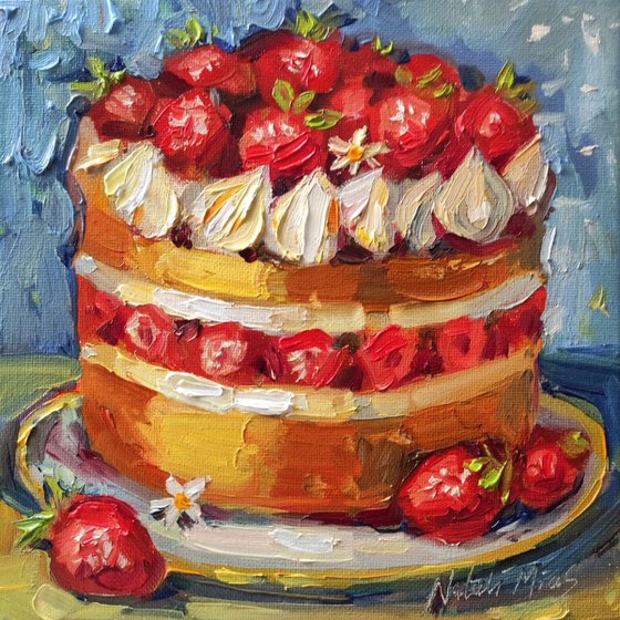 Strawberry cake - Original oil painting