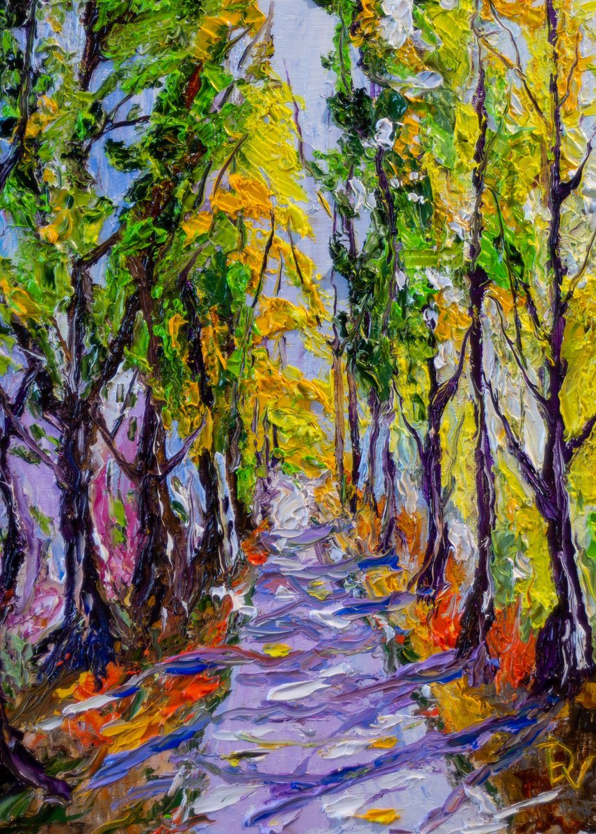 Impressionistic Landscape Oil Painting By Vladyslav Durniev, 12 X 16", September Alley, Original Artwork