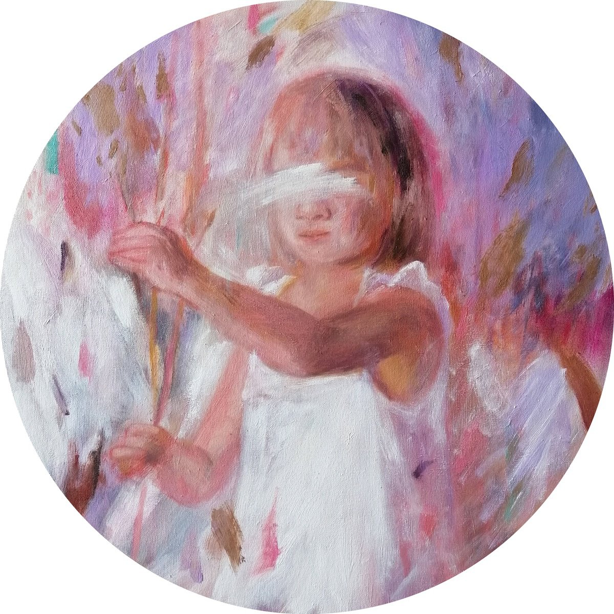 Expressive Portrait Oil Painting By Zuzana Petrakova, 20 X 20", In Search Of Wildflowers, Original Artwork