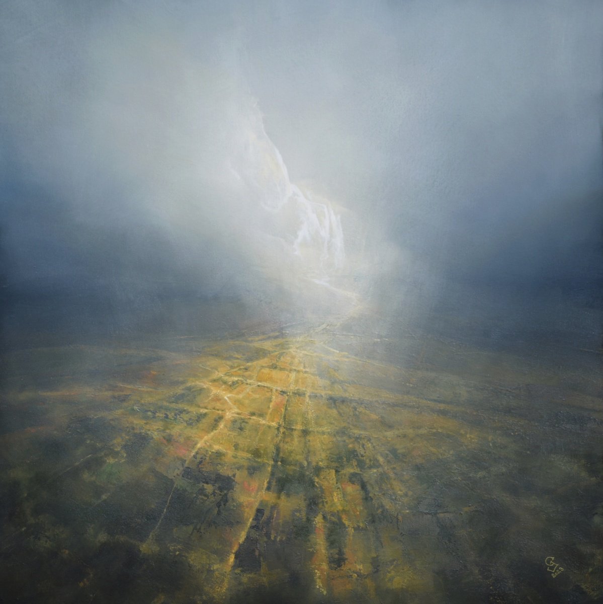 Abstract Landscape Oil Painting By Ivan Grozdanovski, 39 X 39, The Secret Of The Green Valley, Original Artwork