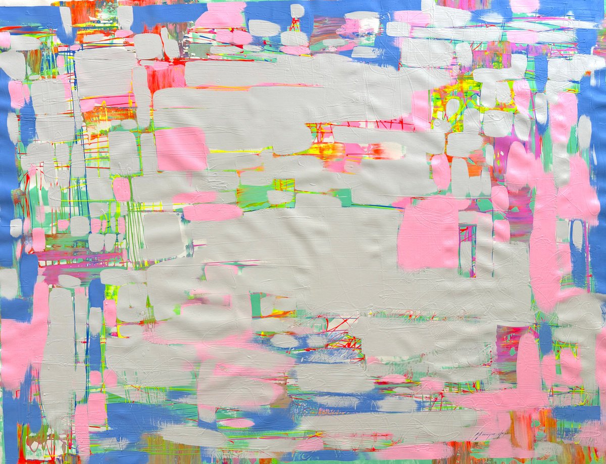 Abstract Oil Painting By Vahe Yeremyan, 56 X 42", Adrift 2, Original Artwork