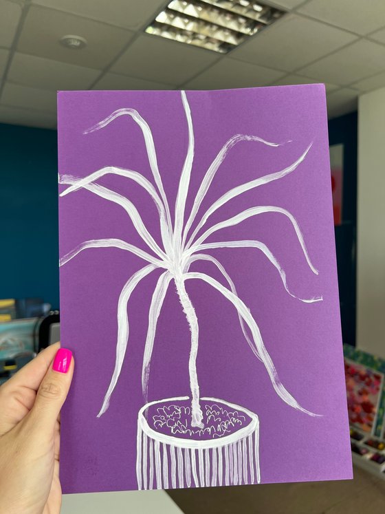 Spider Plant White Ink Drawing
