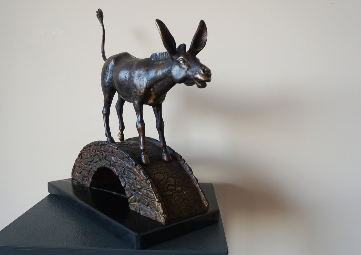 Photorealistic Animal Bronze Sculpture By Krasimir Krastev, 14 X 14", Donkey, Original Artwork