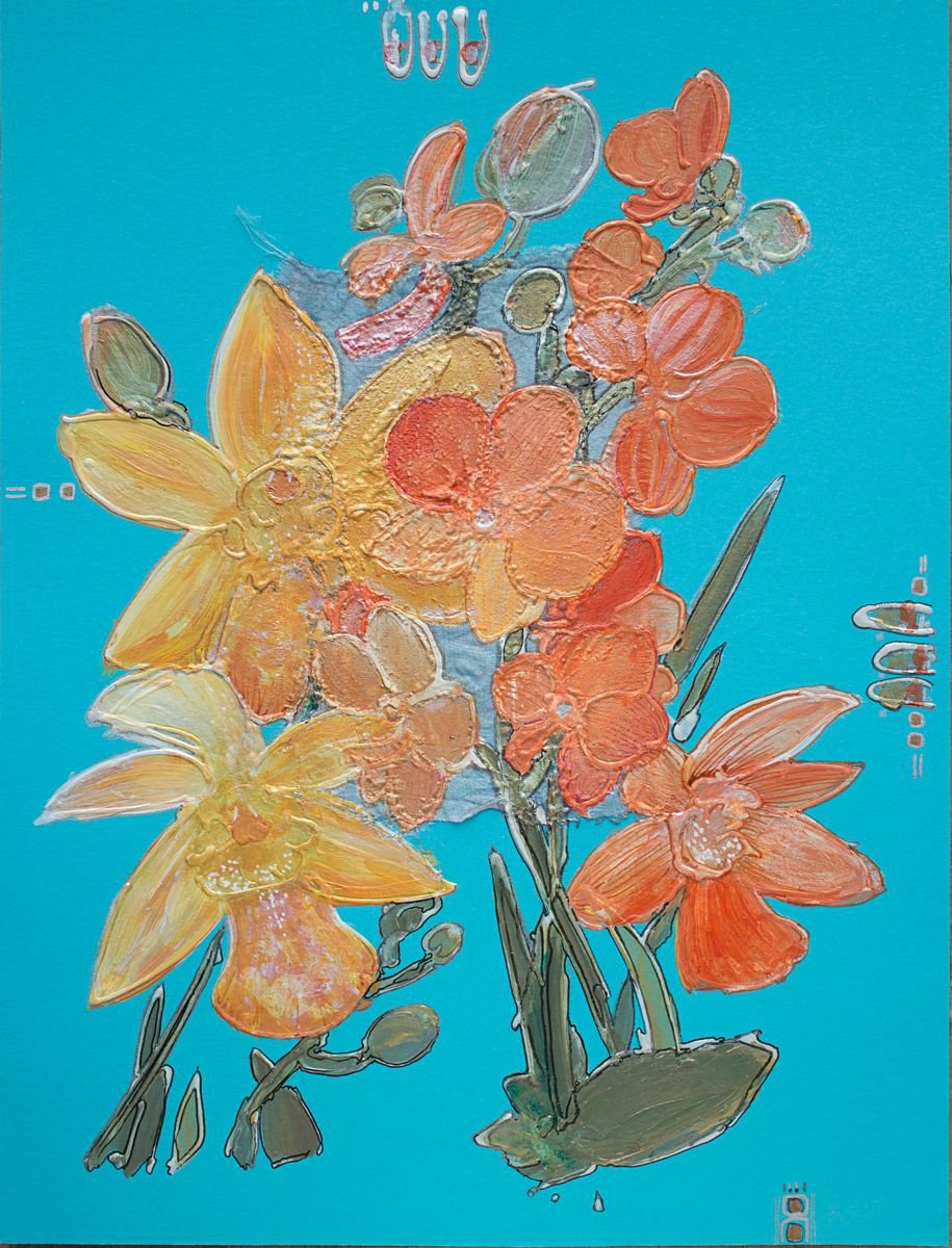 Summer orange and yellow orchids by Vlada Lisowska