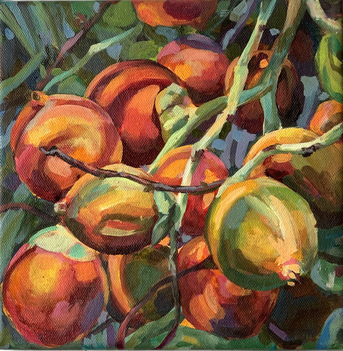 Impressionistic Giclee Print , «Tropical Bloom. Decorative Peach Of Palms- By Momalyu, 16 X 16, Artwork For Sale On Artfinder