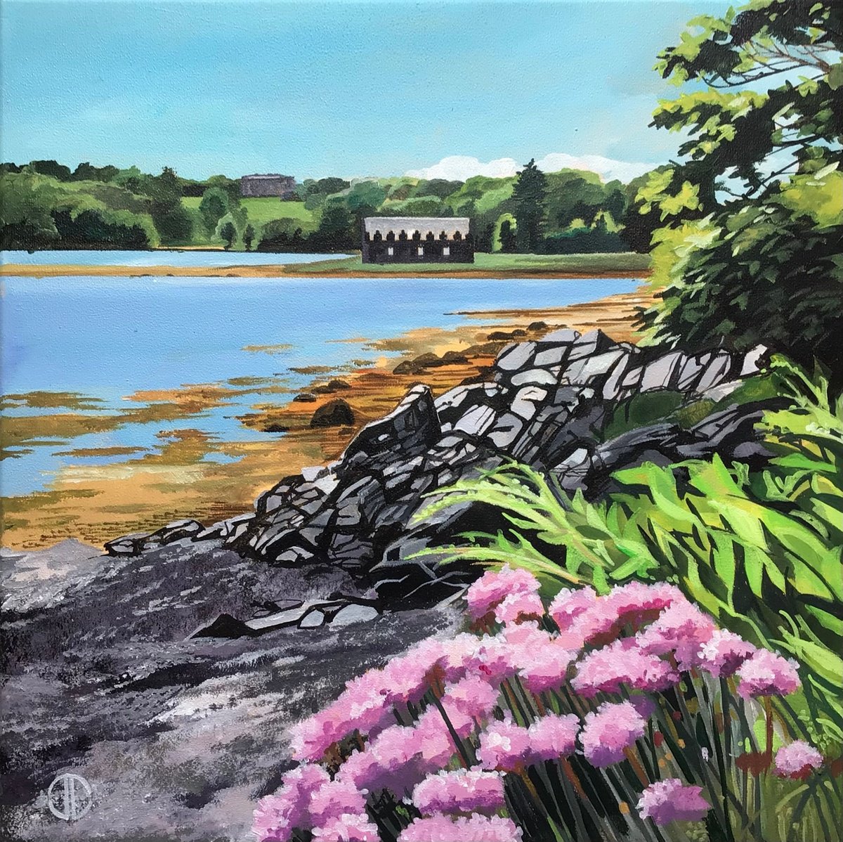 Impressionistic Landscape Acrylic Painting By Joseph Lynch, 20 X 20, The Boat House Castleward, Original Artwork
