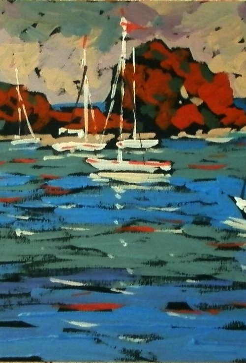 Yachts. Original painting 20x17.5 cm by Sergey  Kachin
