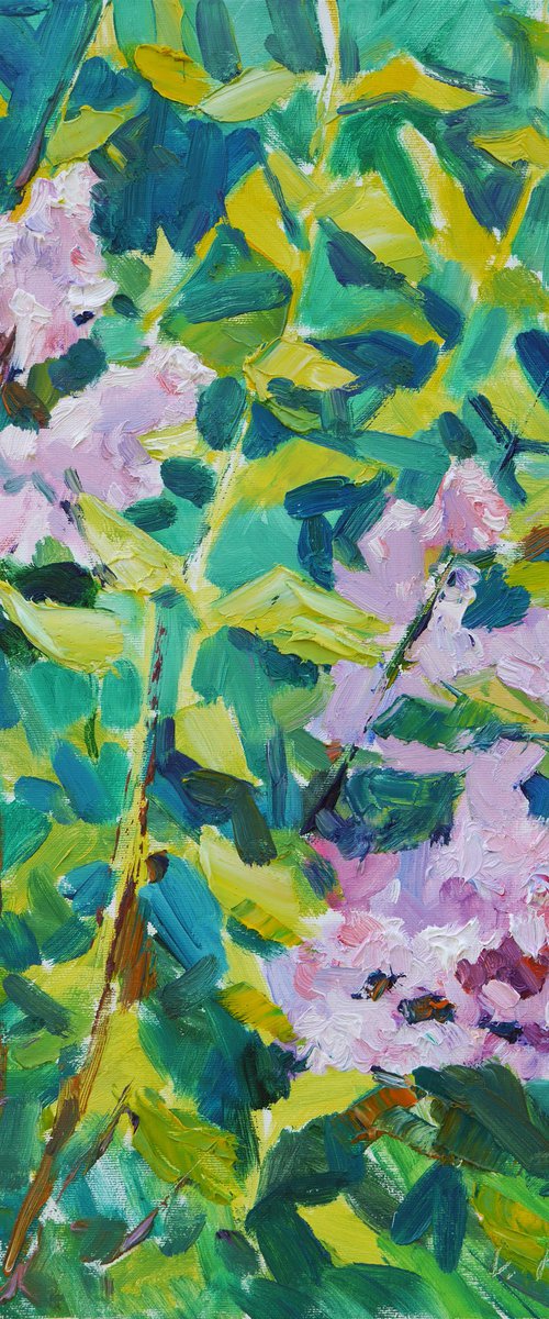 Lilac blooming, etude (plein air) original painting by Dima Braga