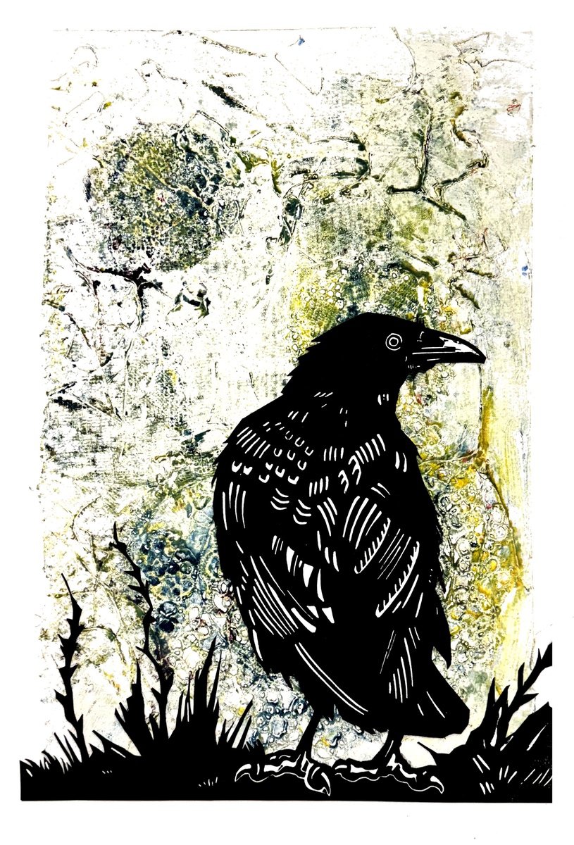 Crow With Green Sun by Laurel Macdonald