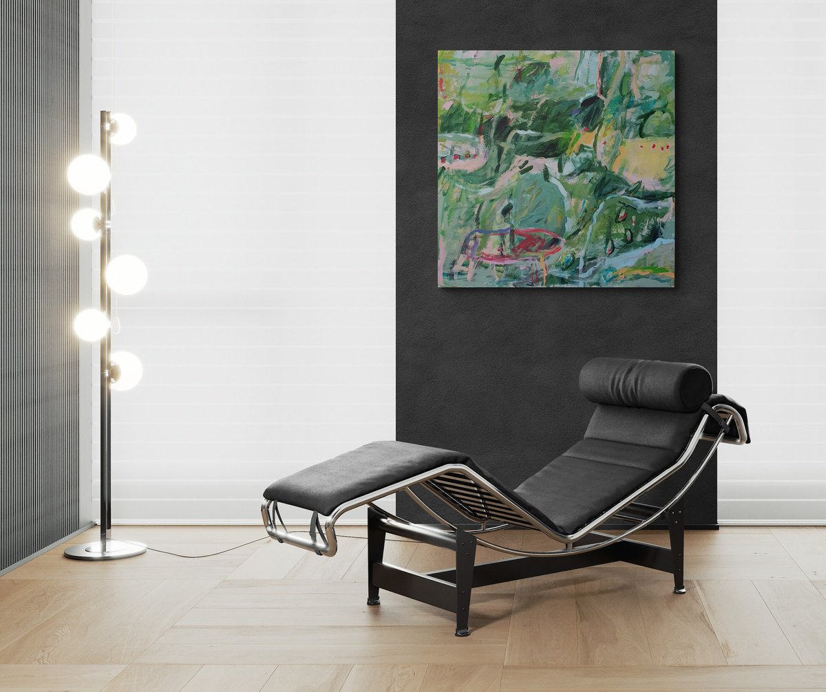 Organic Abstract Acrylic Painting By Jutta Widrinsky, 37 X 37", Same Way - Different View 1, Original Artwork