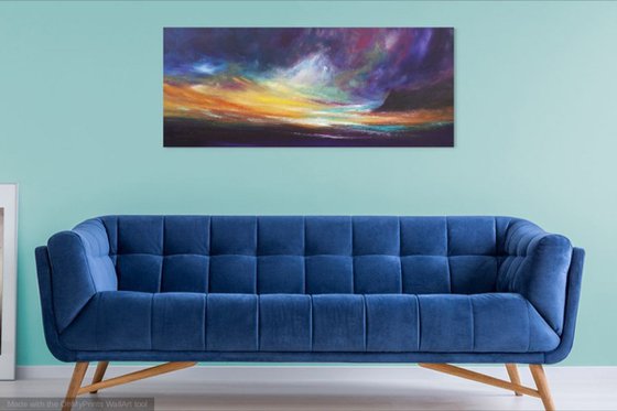 Reverie - Positive, Thoughts, Sunset, Stormy, Original Art, Seascape, Panoramic