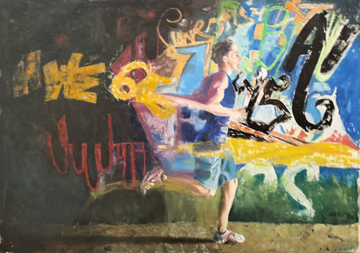 Expressive Portrait Oil Painting By Laura Chilivani, 33 X 24", In Corsa, Original Artwork