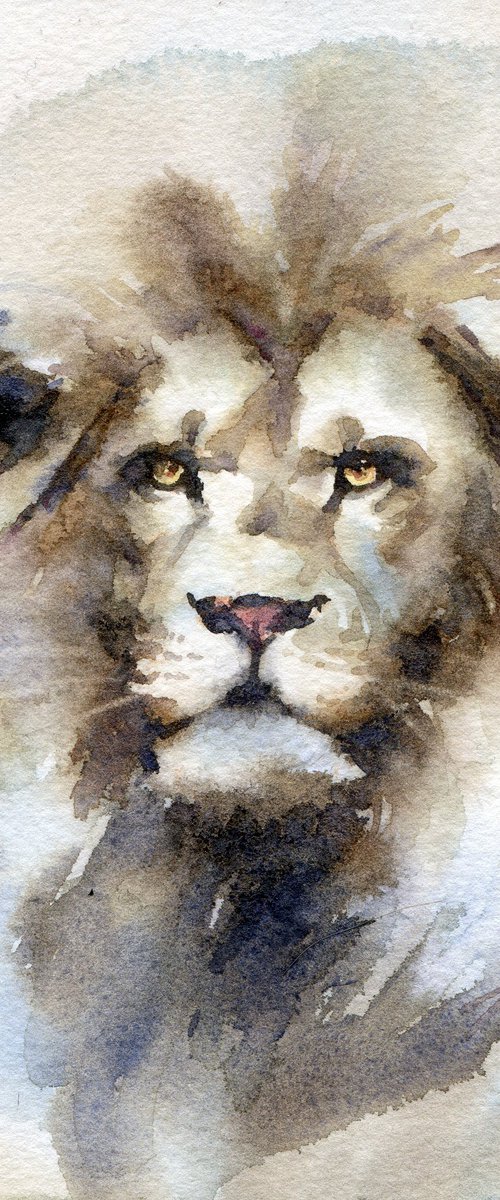 Lion portrait / Original small watercolor by Yulia Evsyukova