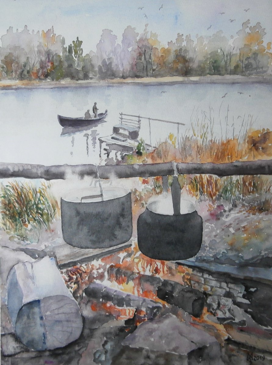 Impressionistic Landscape Watercolour By Zoran Mihajlovic Muza, 11 X 15", It