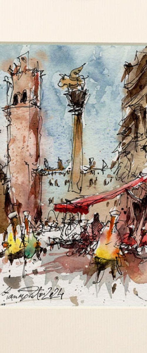 Verona Piazza Erbe Watercolor by Marin Victor