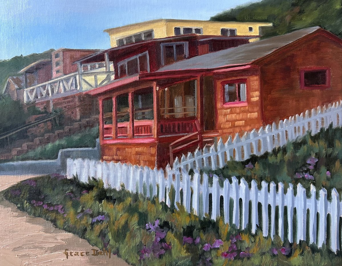 Impressionistic Cityscapes Oil Painting By Grace Diehl, 14 X 11, Crystal Cove Cottage Ii, Original Artwork