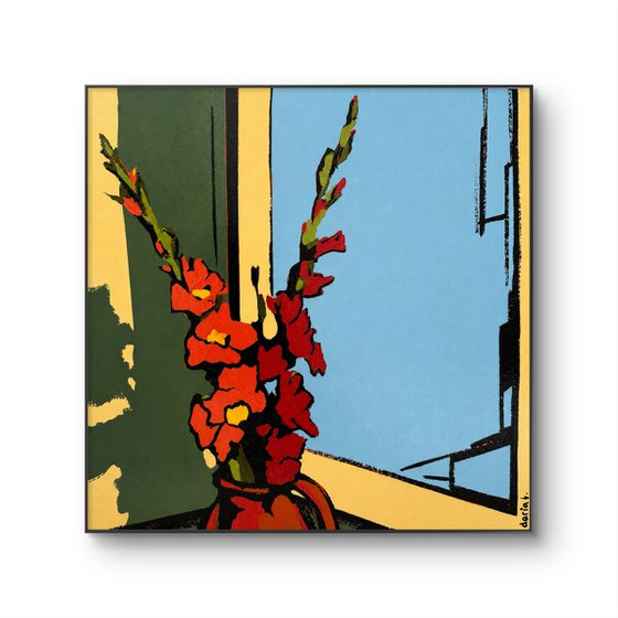 Red Gladiolus Small Original Painting