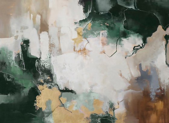 "Green Flash" Green gold brown abstract art