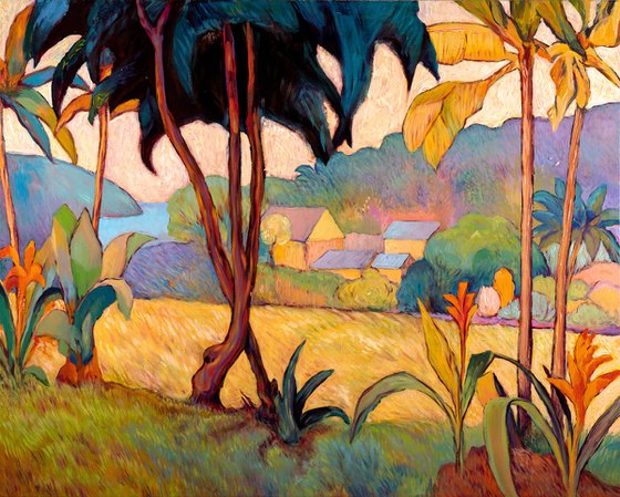 Golden palms above the village