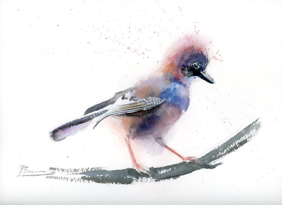 Bird on the branch (12x9) by Olga Shefranov (Tchefranova)
