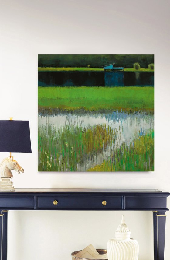 Grassy Waters Trails  30x30" 76x76cm Contemporary Art by Bo Kravchenko