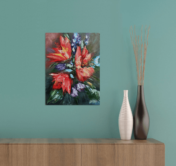 Textured flowers (30x40cm, oil painting, palette knife)
