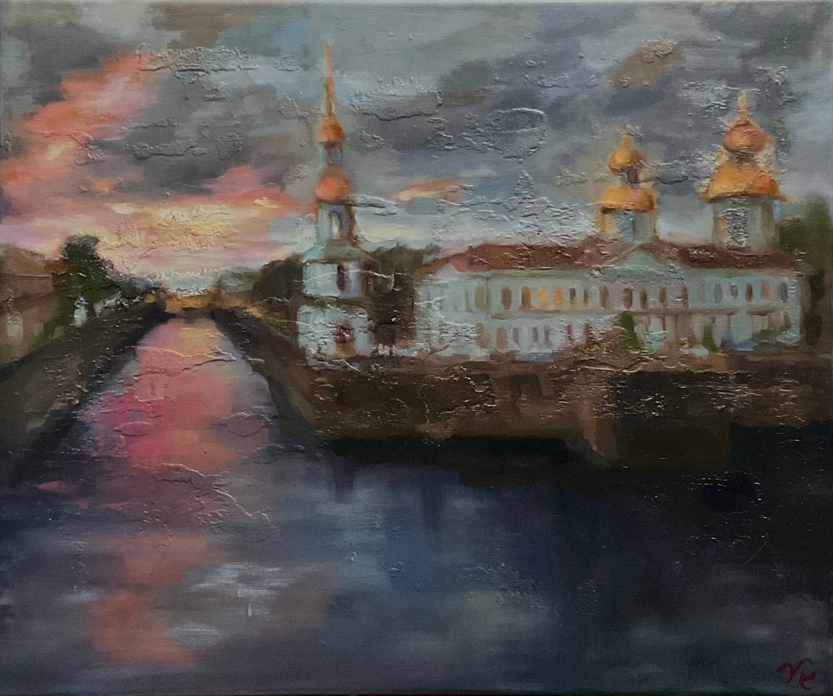 Impressionistic Cityscapes Oil Painting By Vera Klimova, 24 X 20", Alma Mater, Original Artwork