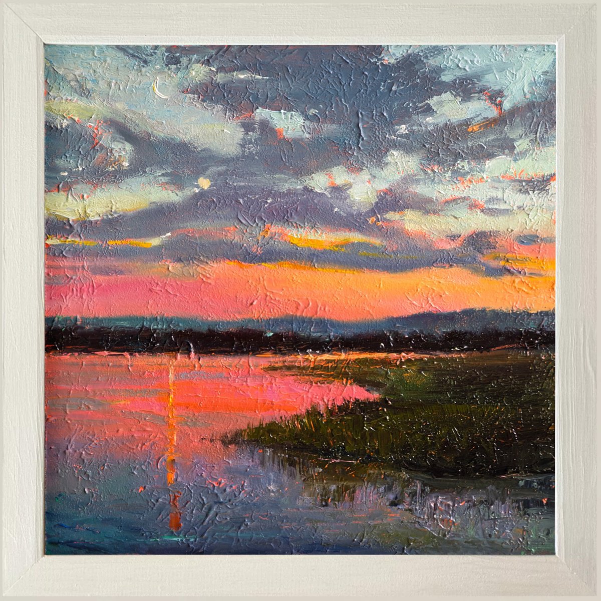 Impressionistic Landscape Oil Painting By Daria Zavadenko, 14 X 14, Reflections Of Dusk, Original Artwork