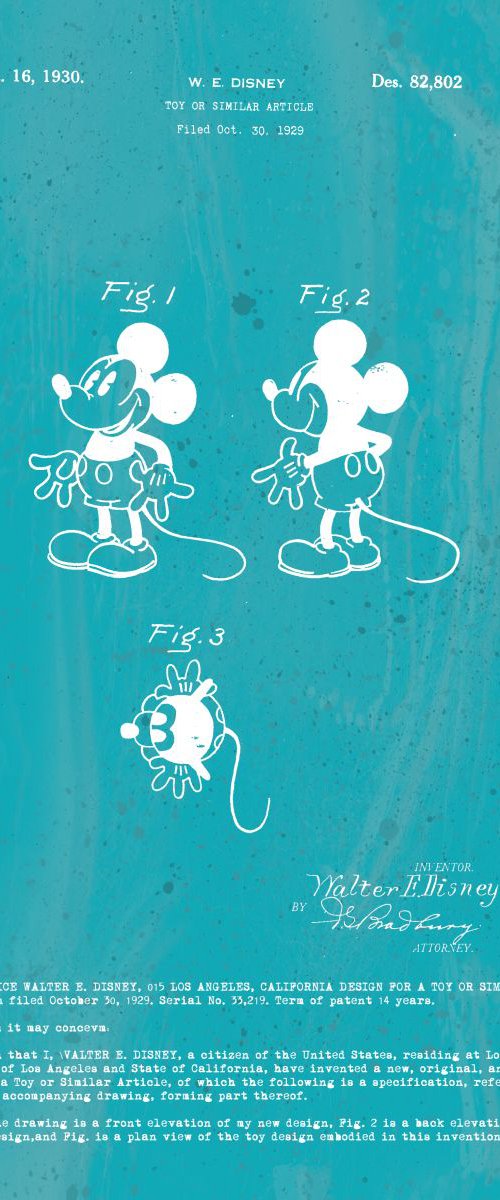 Mickey Mouse character patent - circa 1930 by Marlene Watson