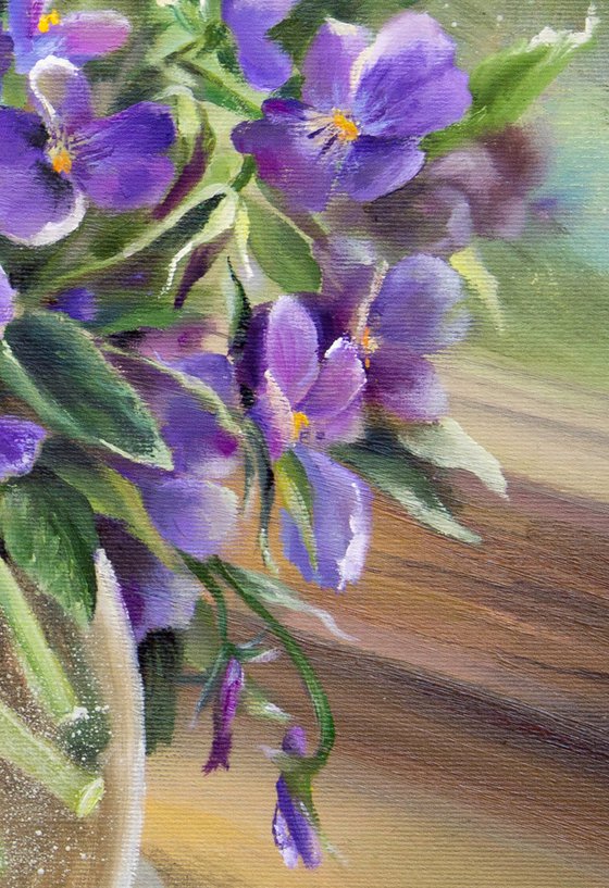 ''Pansies in glass vase'' Painting