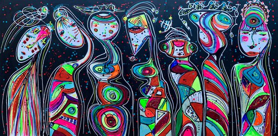 71''x 35''(180x90cm),Friends 49, family, bright urban ,pop art ready to hang, colorful canvas art  - xxxl art - abstract art painting- extra large art- mixed media