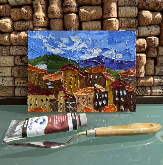 Italy Painting Cityscape Original Art Roofs Small Oil Impasto Artwork Europe Travelling Home Wall Art 8 by 6" by Halyna Kirichenko