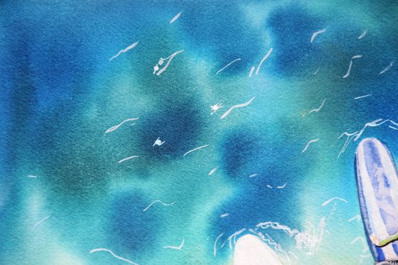 Surf Watercolour Painting, Surfing Sea Ocean Art Original, Boho Summer Wall Art, Gift for Surfer