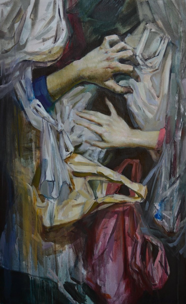 Expressive Abstract Oil Painting By Andriy Berekelia, 20 X 31, Perception, Original Artwork